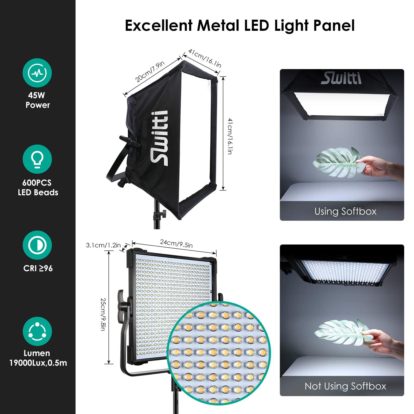 Switti LED Video Light Panel Lighting Kit, Dimmable Bi-Color